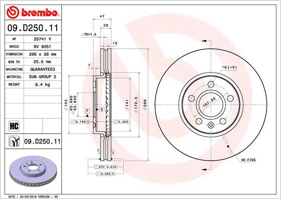 Brembo 09.D250.11 — Tarcza hamulcowa