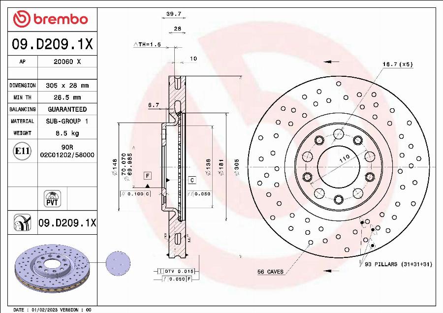Brembo 09.D209.1X — Tarcza hamulcowa