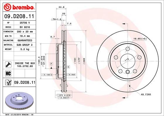 Brembo 09.D208.11 — Tarcza hamulcowa