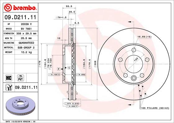 Brembo 09.D211.11 — Tarcza hamulcowa