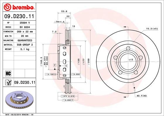 Brembo 09.D230.11 — Tarcza hamulcowa