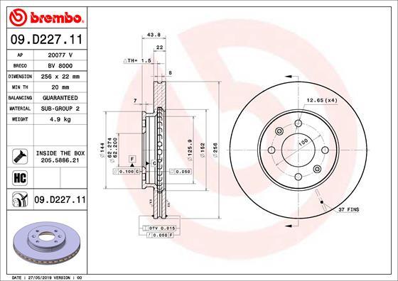 Brembo 09.D227.11 — Tarcza hamulcowa
