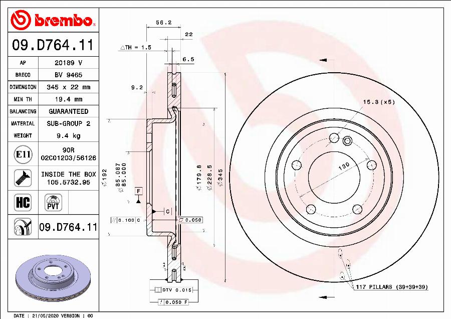 Brembo 09.D764.11 — Tarcza hamulcowa