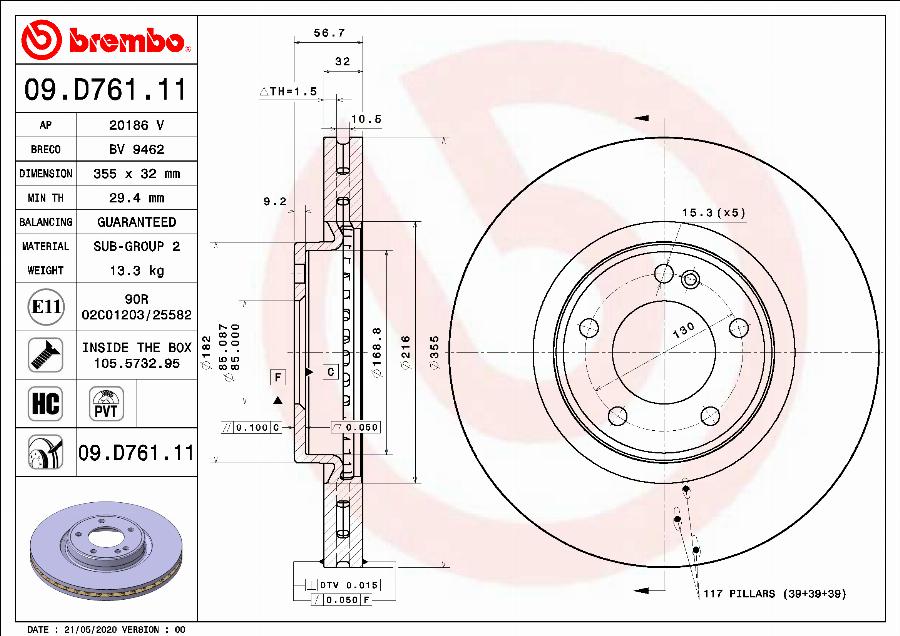 Brembo 09.D761.11 — Tarcza hamulcowa