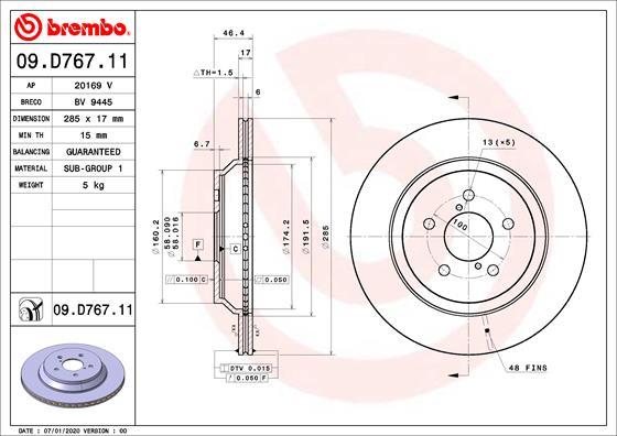 Brembo 09.D767.11 — Tarcza hamulcowa
