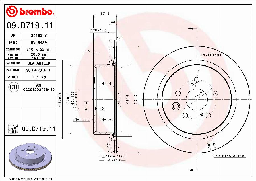 Brembo 09.D719.11 — Tarcza hamulcowa