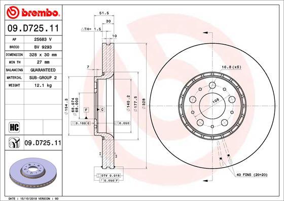Brembo 09.D725.11 — Tarcza hamulcowa