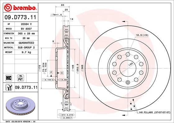 Brembo 09.D773.11 — Tarcza hamulcowa