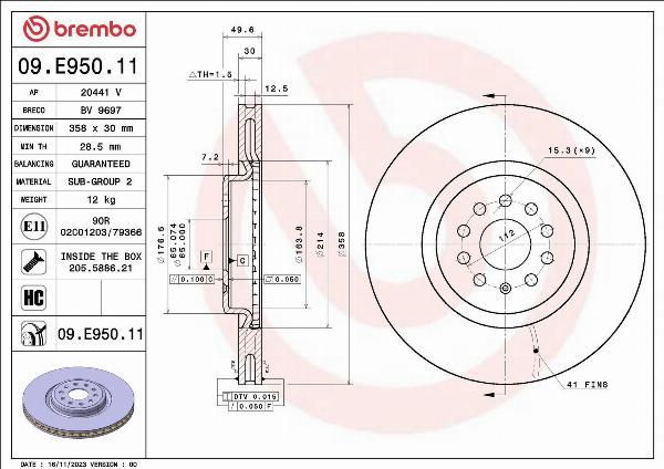 Brembo 09.E950.11 — Tarcza hamulcowa
