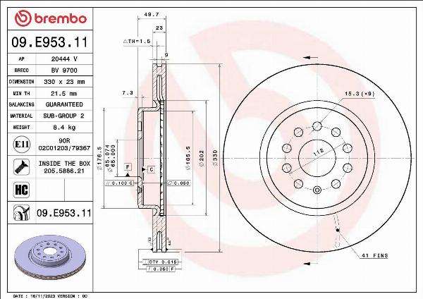 Brembo 09.E953.11 — Tarcza hamulcowa