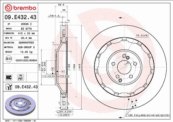 Brembo 09.E432.43 — Tarcza hamulcowa