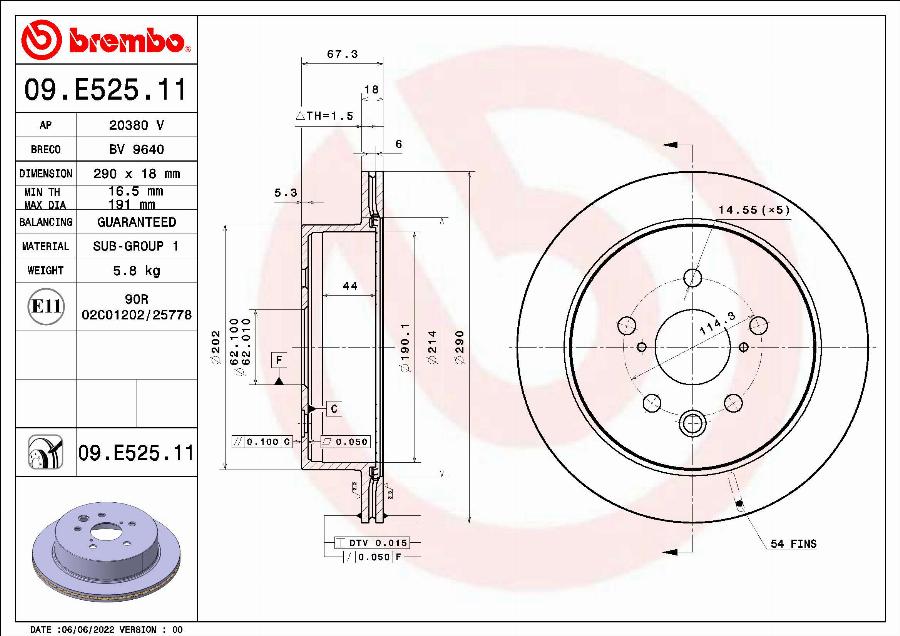 Brembo 09.E525.11 — Tarcza hamulcowa