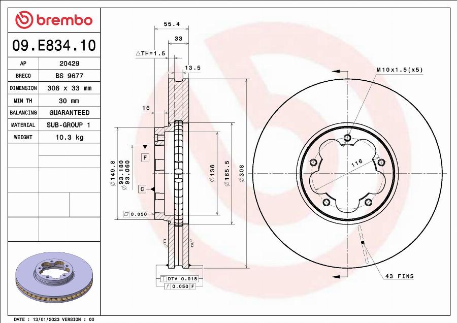 Brembo 09.E834.10 — Tarcza hamulcowa