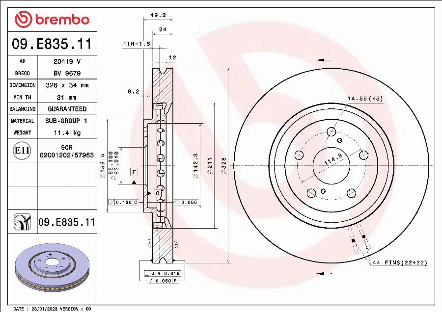 Brembo 09.E835.11 — Tarcza hamulcowa