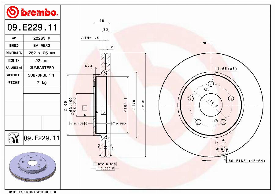 Brembo 09.E229.11 — Tarcza hamulcowa