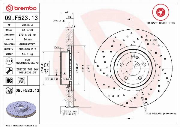 Brembo 09.F523.13 — Tarcza hamulcowa
