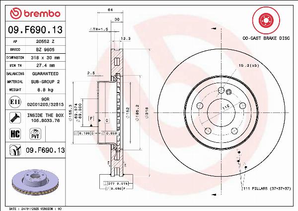Brembo 09.F690.13 — Tarcza hamulcowa
