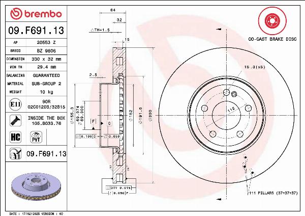 Brembo 09.F691.13 — Tarcza hamulcowa