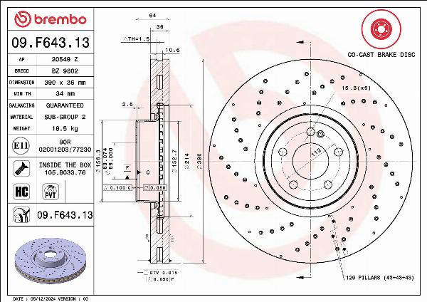 Brembo 09.F643.13 — Tarcza hamulcowa