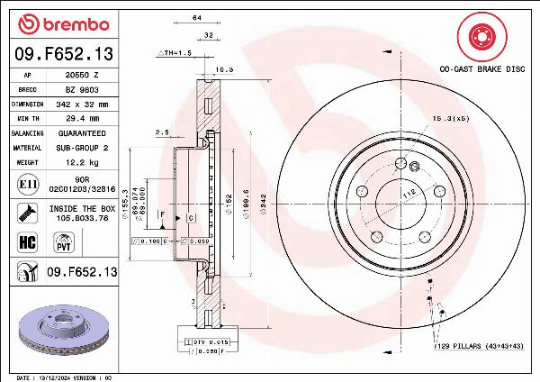 Brembo 09.F652.13 — Tarcza hamulcowa