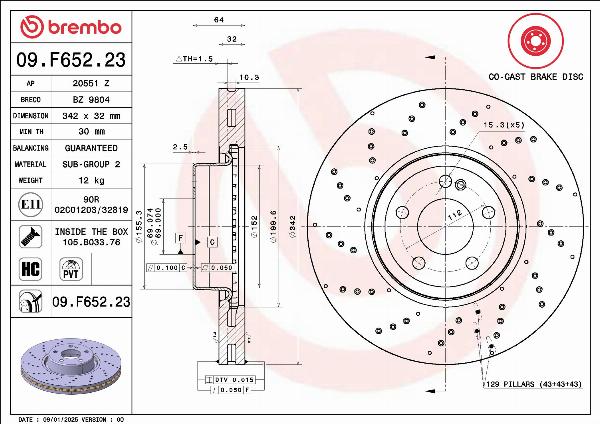 Brembo 09.F652.23 — Tarcza hamulcowa