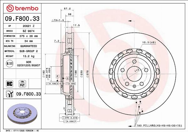 Brembo 09.F800.33 — Tarcza hamulcowa