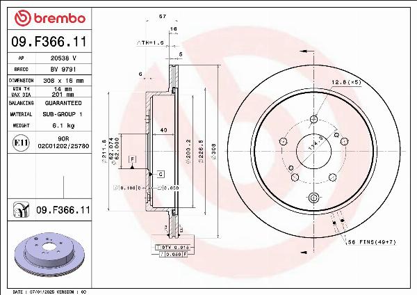 Brembo 09.F366.11 — Tarcza hamulcowa
