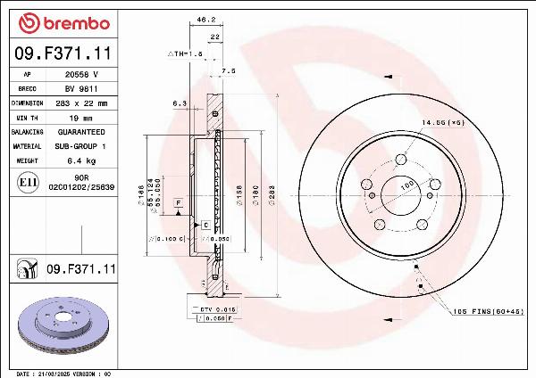 Brembo 09.F371.11 — Tarcza hamulcowa