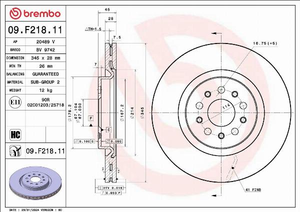Brembo 09.F218.11 — Tarcza hamulcowa