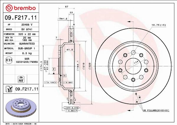 Brembo 09.F217.11 — Tarcza hamulcowa