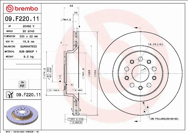 Brembo 09.F220.11 — Tarcza hamulcowa
