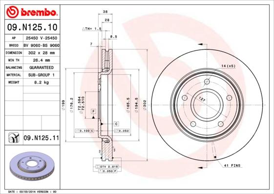 Brembo 09.N125.11 — Tarcza hamulcowa
