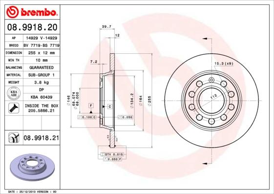 Brembo 08.9918.21 — Tarcza hamulcowa