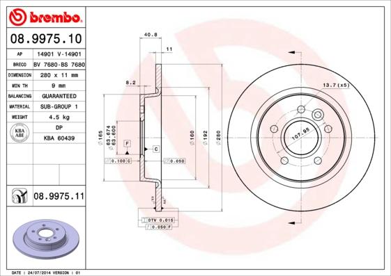 Brembo 08.9975.11 — Tarcza hamulcowa