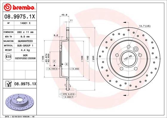 Brembo 08.9975.1X — Tarcza hamulcowa