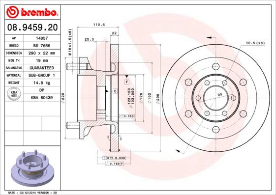 Brembo 08.9459.20 — Tarcza hamulcowa