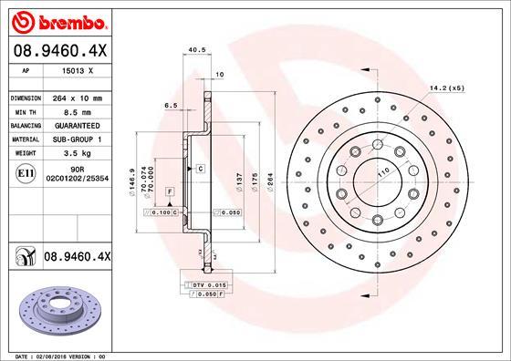 Brembo 08.9460.4X — Tarcza hamulcowa