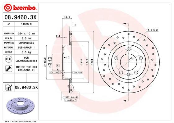 Brembo 08.9460.3X — Tarcza hamulcowa