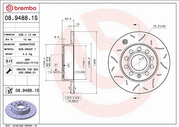 Brembo 08.9488.1S — Tarcza hamulcowa