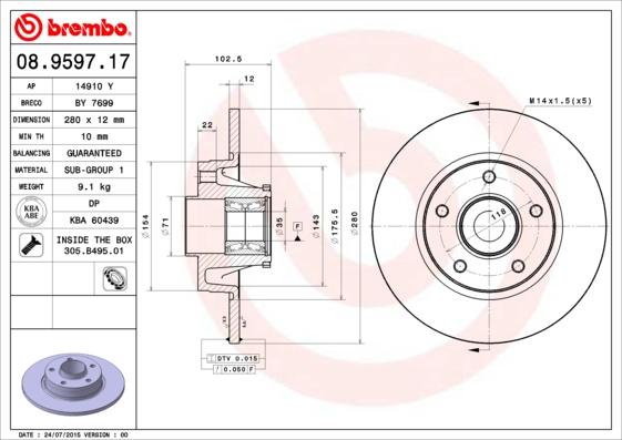 Brembo 08.9597.17 — Tarcza hamulcowa