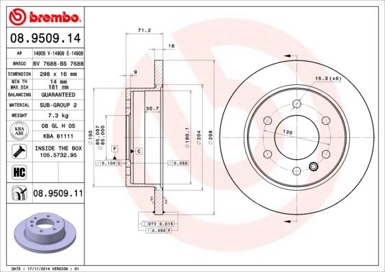 Brembo 08.9509.11 — Tarcza hamulcowa