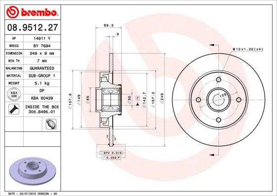Brembo 08.9512.27 — Tarcza hamulcowa