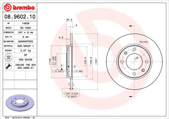 Brembo 08.9602.10 — Tarcza hamulcowa
