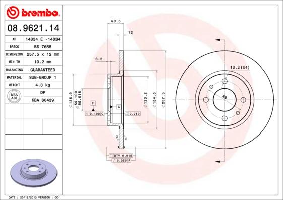 Brembo 08.9621.14 — Tarcza hamulcowa