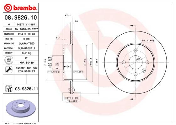 Brembo 08.9826.11 — Tarcza hamulcowa