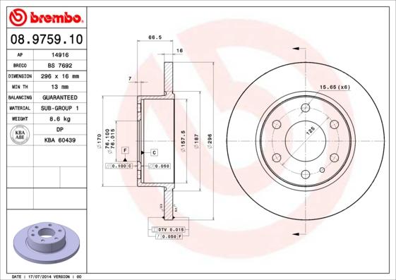 Brembo 08.9759.10 — Tarcza hamulcowa