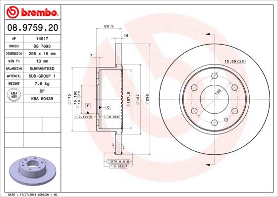 Brembo 08.9759.20 — Tarcza hamulcowa