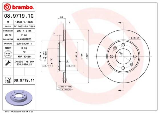 Brembo 08.9719.11 — Tarcza hamulcowa