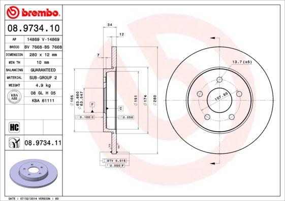Brembo 08.9734.11 — Tarcza hamulcowa