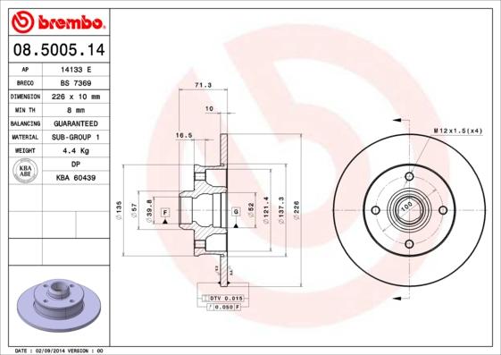 Brembo 08.5005.14 — Tarcza hamulcowa